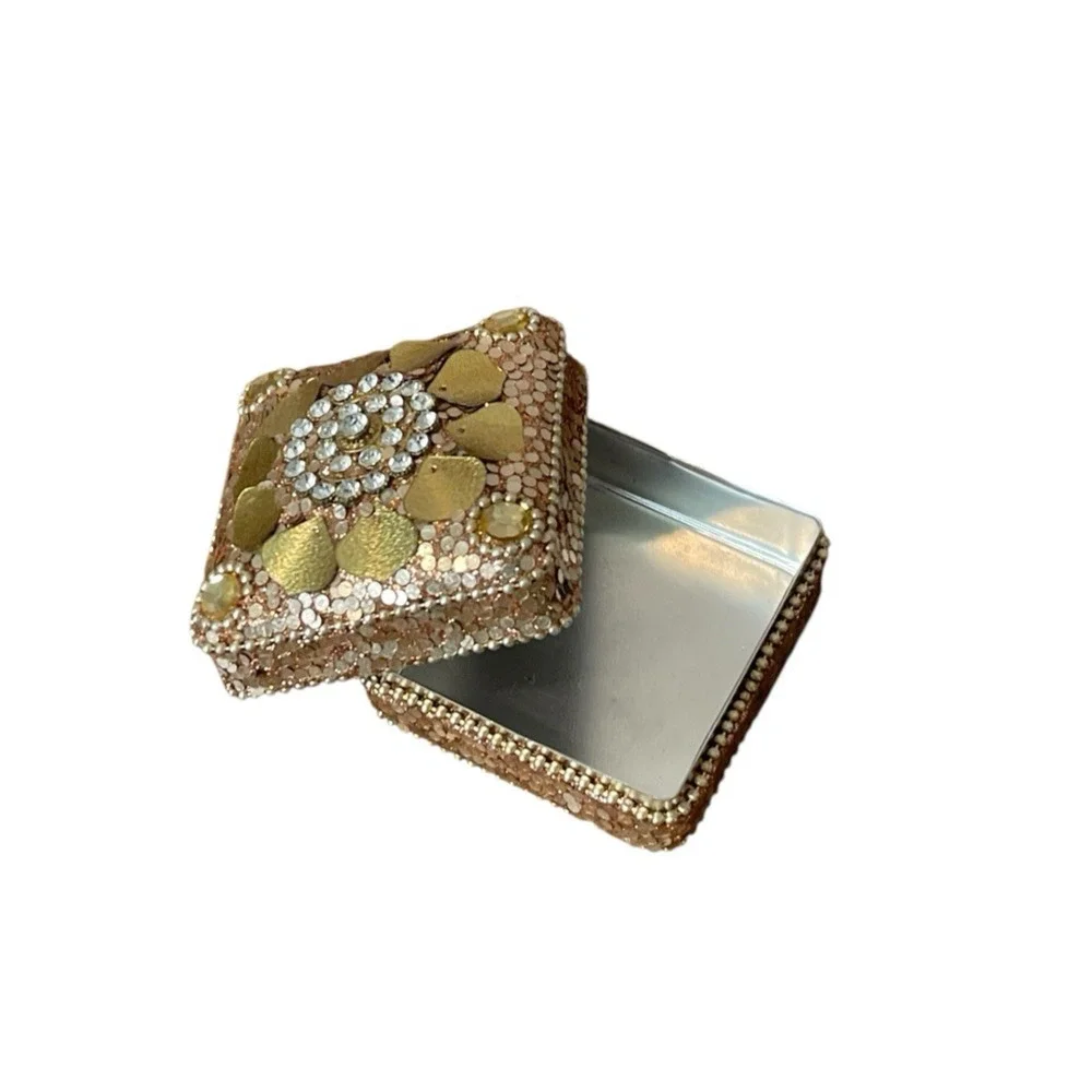 Gold Beaded Trinket Box Sequins Jewelry Box 18th Century Colonial Reenactment
